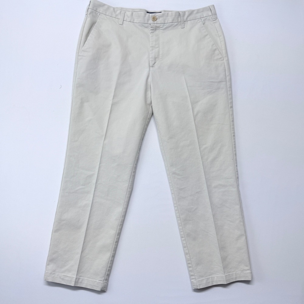 IZOD Mens 38x30 Straight Fit Chino Pants Stone Beige Flat Front Twill Trousers
